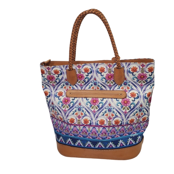 BRIGHTON Kesha Tall Tote Handbag Braided Leather Straps Boho Pattern - Picture 5 of 14